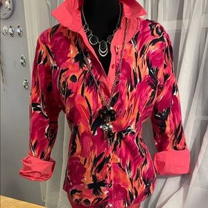 Vibrant Pink and Orange Women's Top and sweater size L includes jewelry